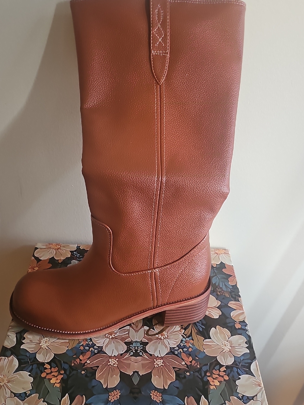 Tan Leather Mid-Calf Boot